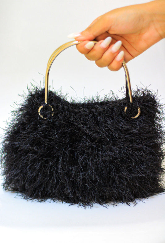 black Fur with Metal hand bag