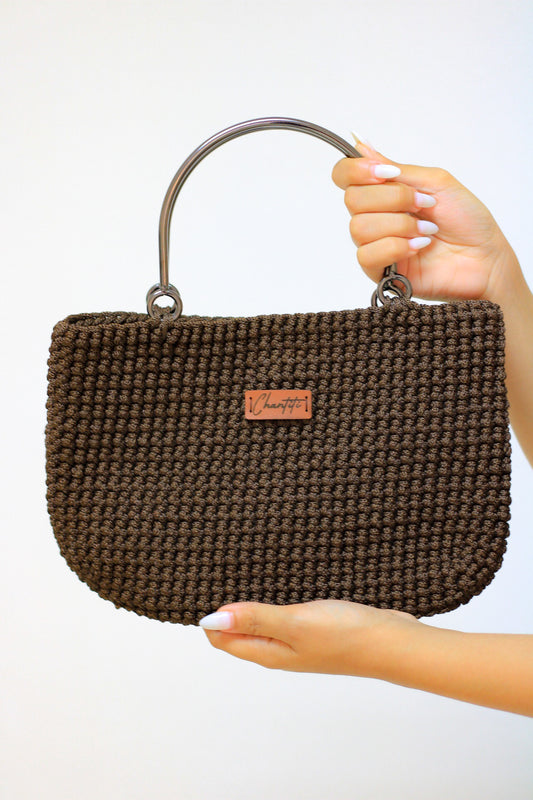 Brown Crochet with Metal hand bag