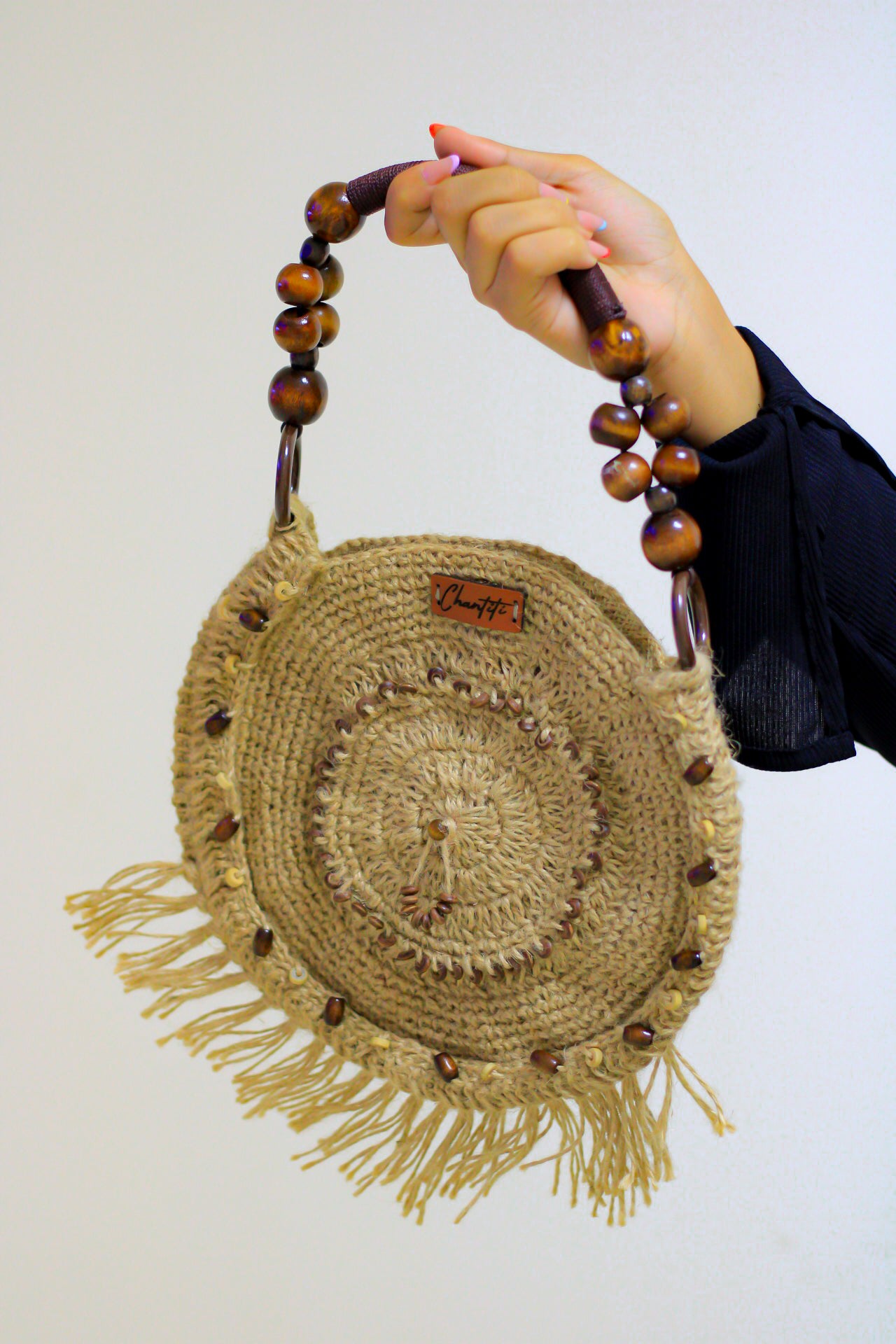 crochet Circle with wooden handbag