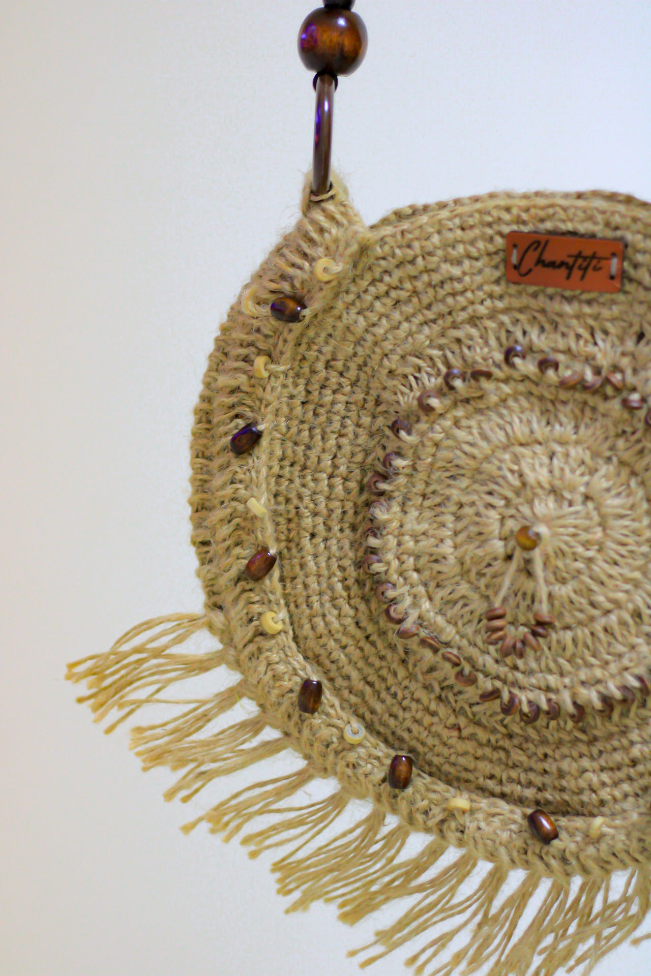 crochet Circle with wooden handbag