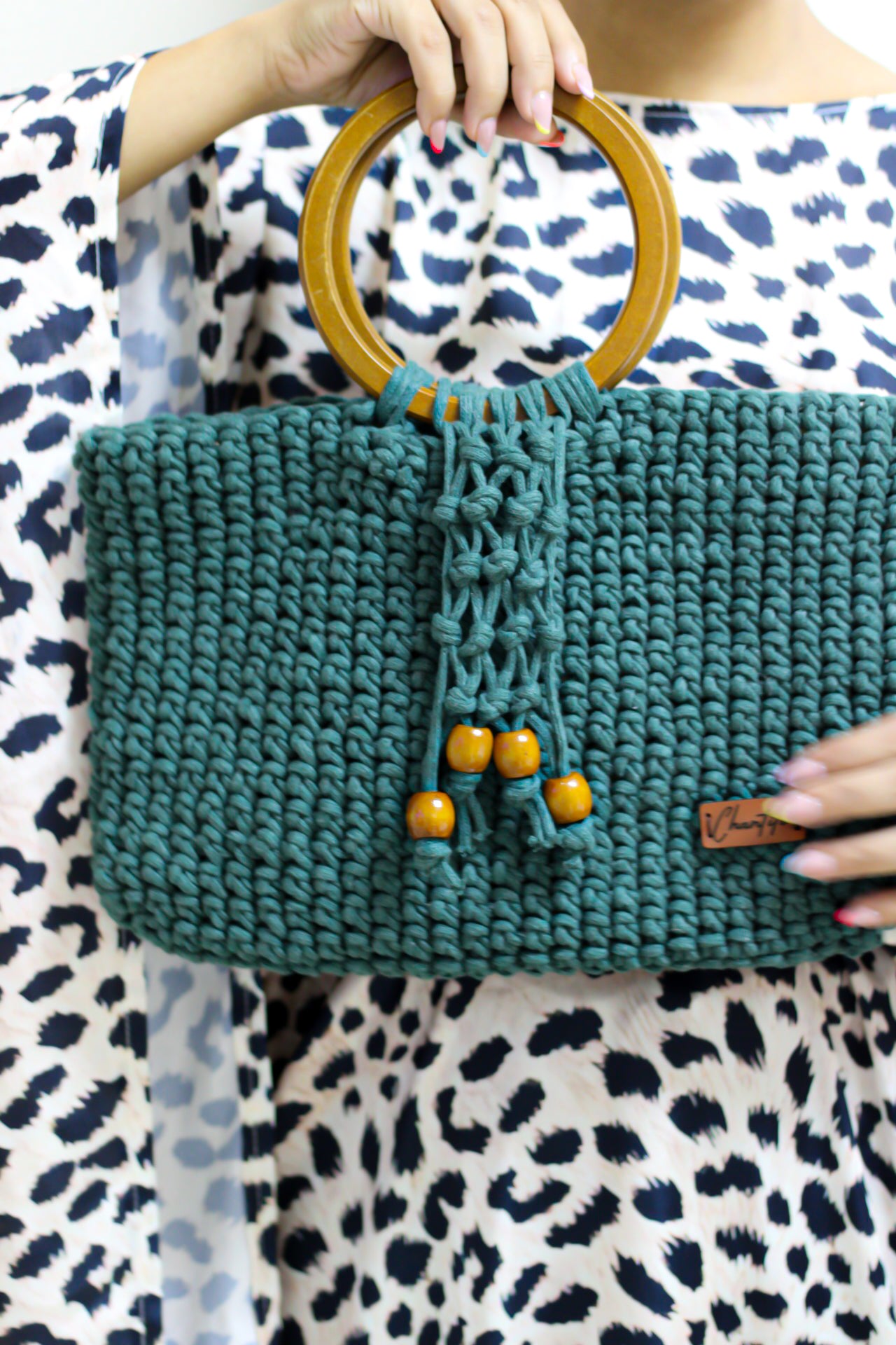 crochet with wooden handbag