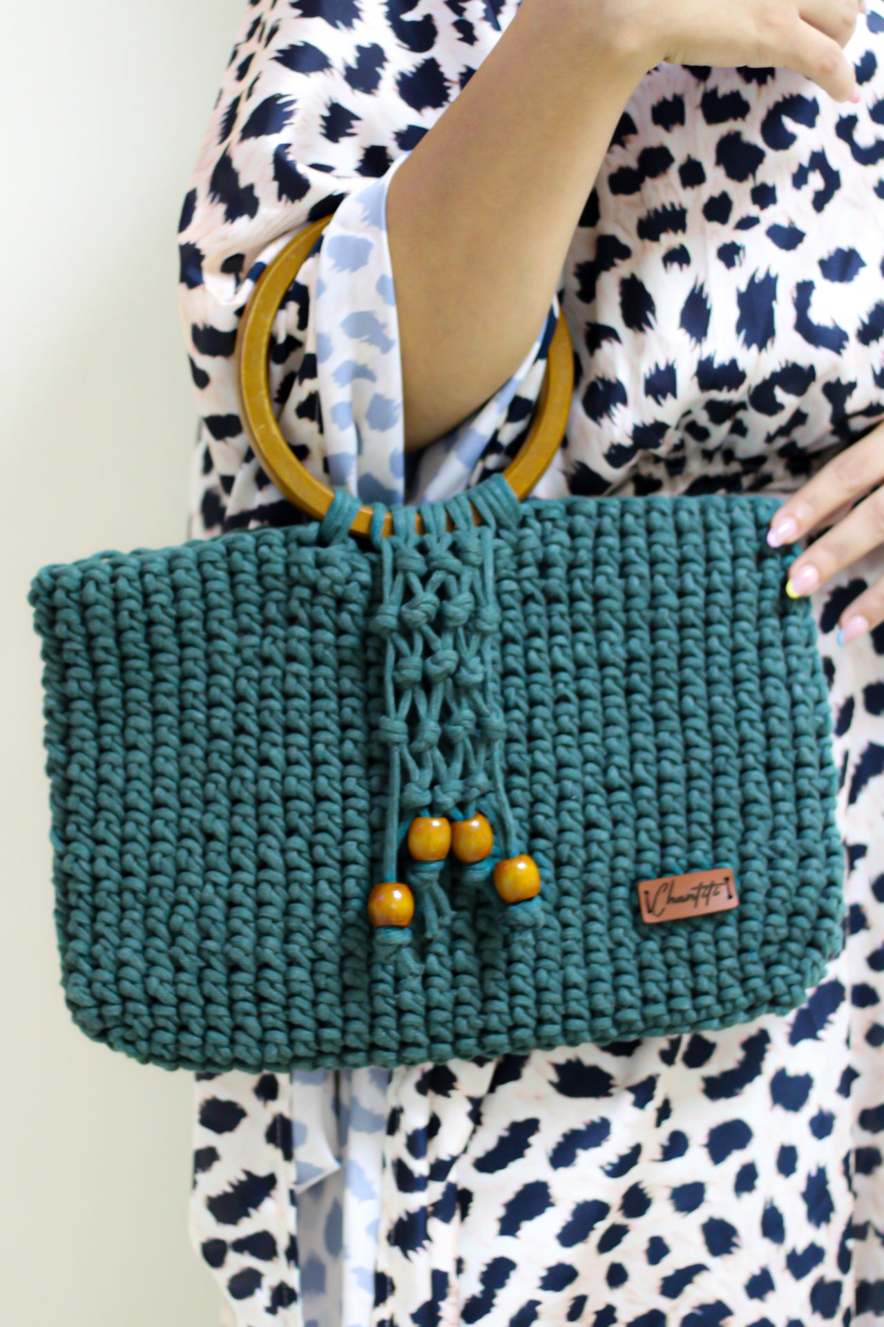 crochet with wooden handbag