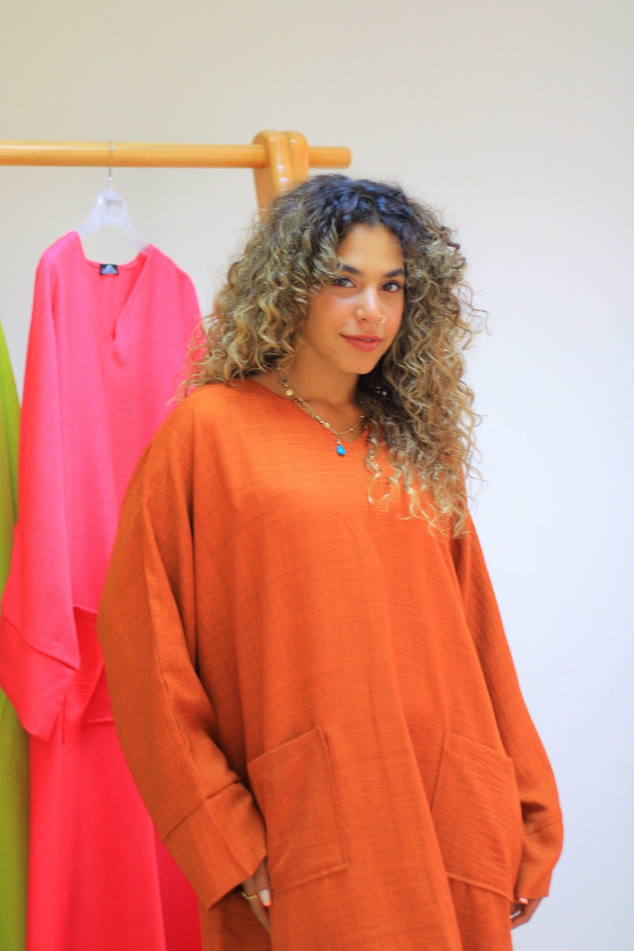 Pocket Linen Orange dress