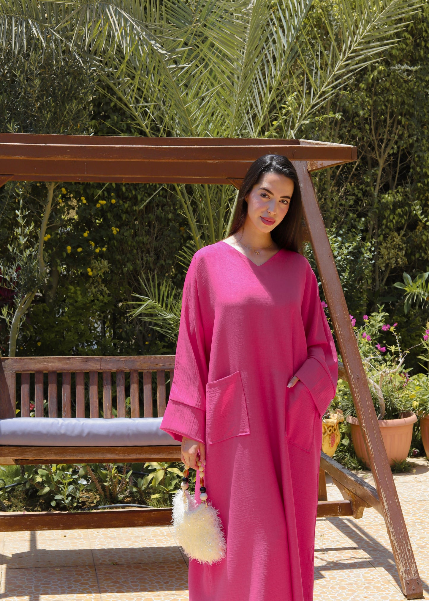 Pocket Linen Fuchsia dress